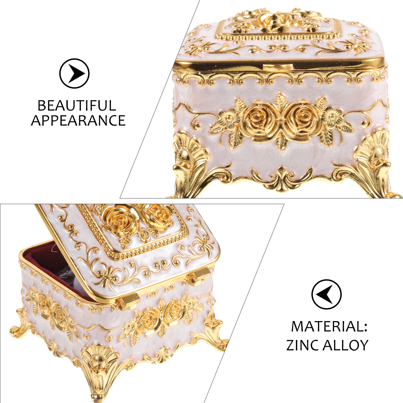 

Шкатулка для драгоценностей из сплава, ретро-тисненый цветочный дизайн, настольный органайзер для хранения, винтажный футляр для брелоков для ювелирных изделий, органайзер для брелоков