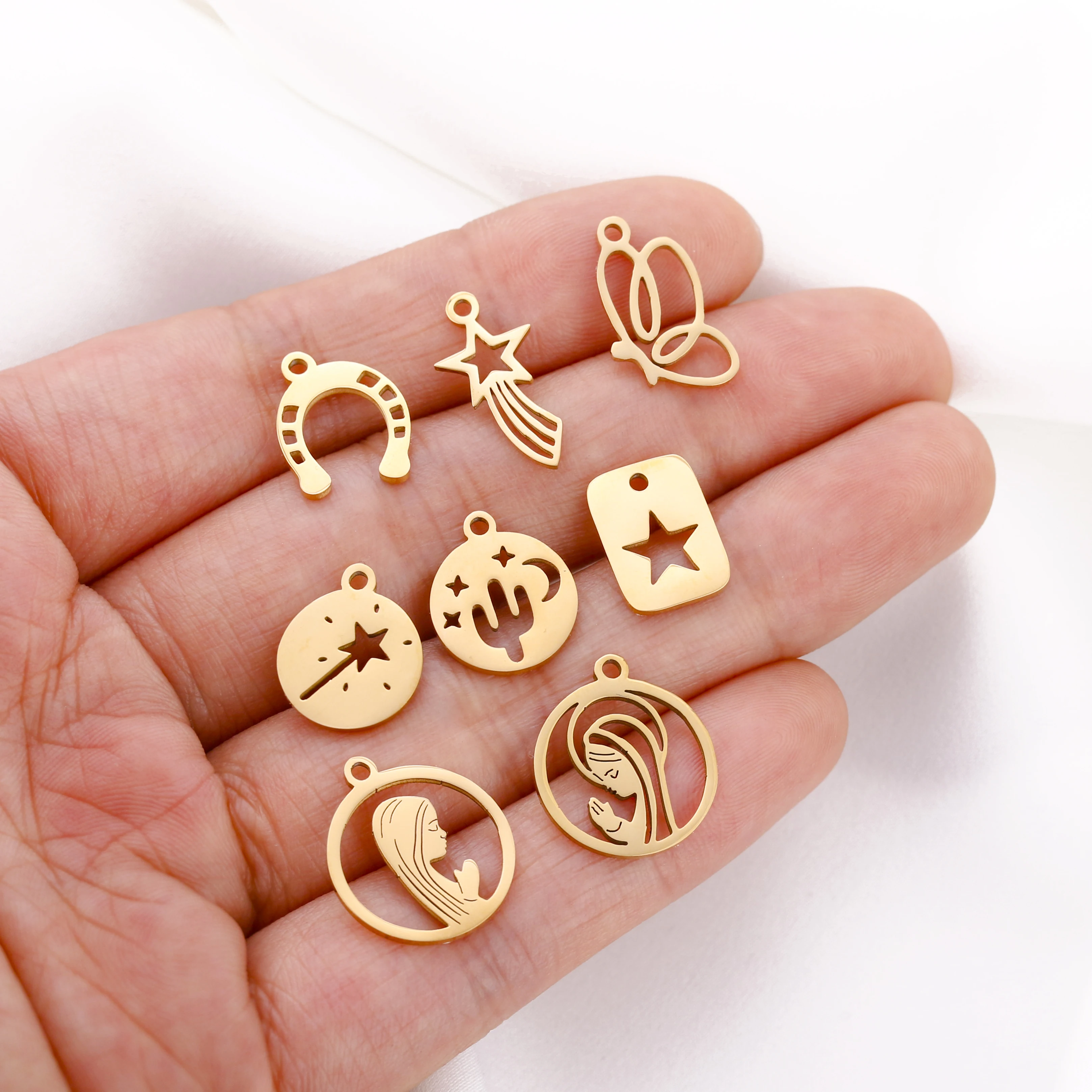 5pcs Stainless Steel Star＆Virgin Mary＆Horseshoe Charms For Necklace Bracelet Earrings Making Supplies Accessories Diy Jewelry