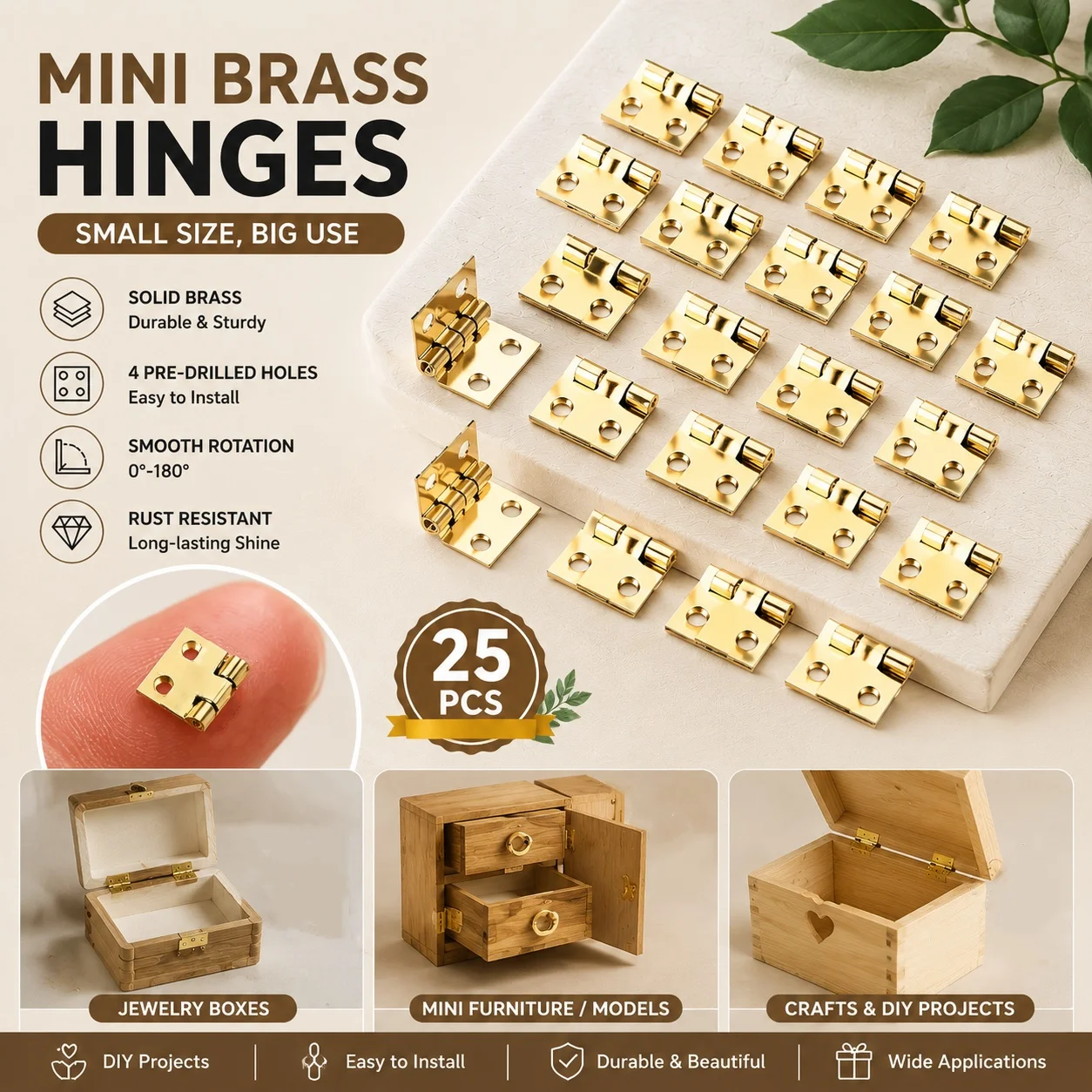 25Pcs Mini Small Metal Hinge for 1/12 House Miniature Cabinet Furniture