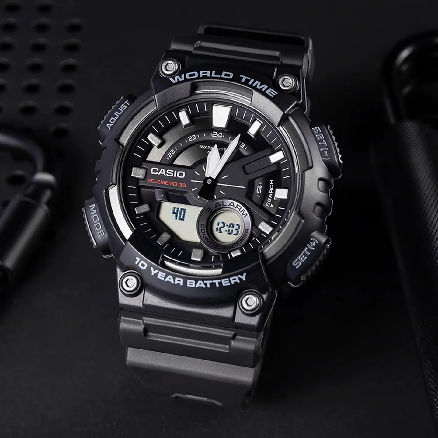 Casio AEQ‑110W | Men’s Analog‑Digital Watch | 10‑Year Battery | 100M Water Resistant | World Time Sport Resin Wrist Watch