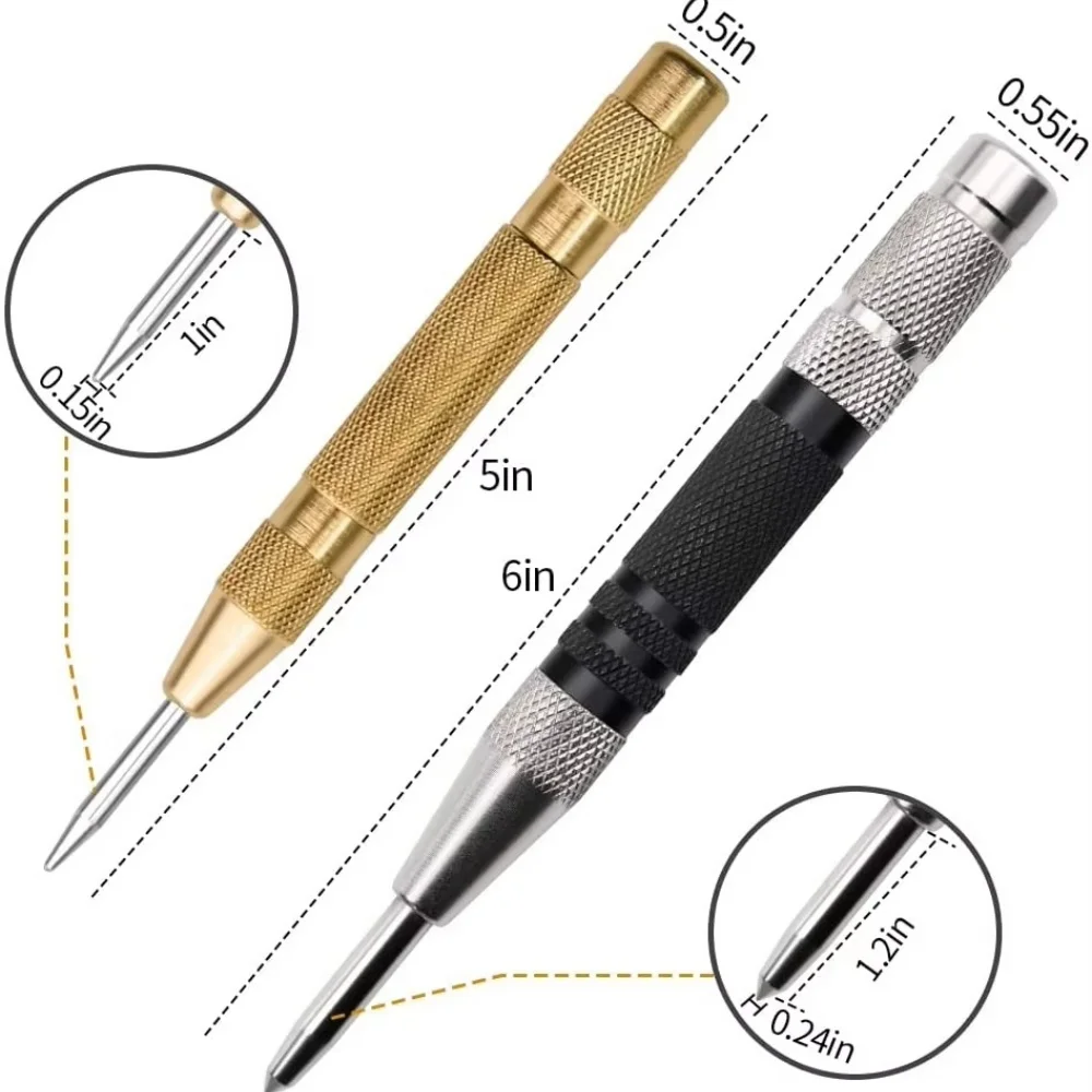 Automatic Center Punch Spring Loaded Locator Woodworking Metal Drill Adjustable Kerner Center Pin Press Dent Marker Hand Tools