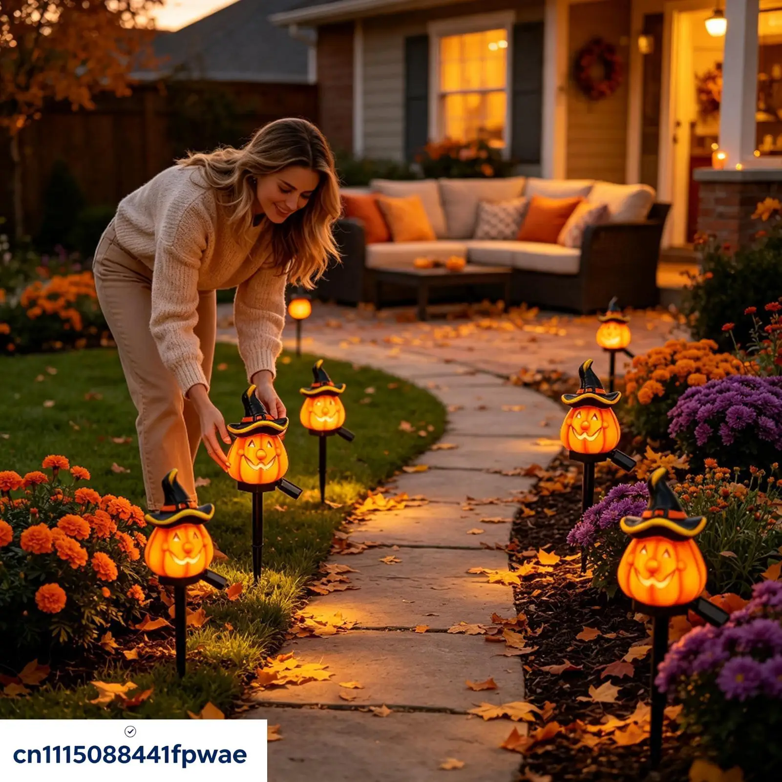Pumpkin Solar Lights Outdoor Waterproof Stake Spooky Horror Figurine Solar Powered Halloween Decorations For Pathway Front Porch