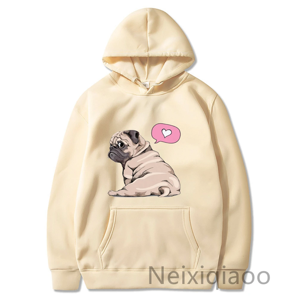 Plus Size Kawaii Cartoon Pug Dog Print Hooded Sweatshirt Women Men Hoodies Harajuku Female Pullover Casual Clothes Tops