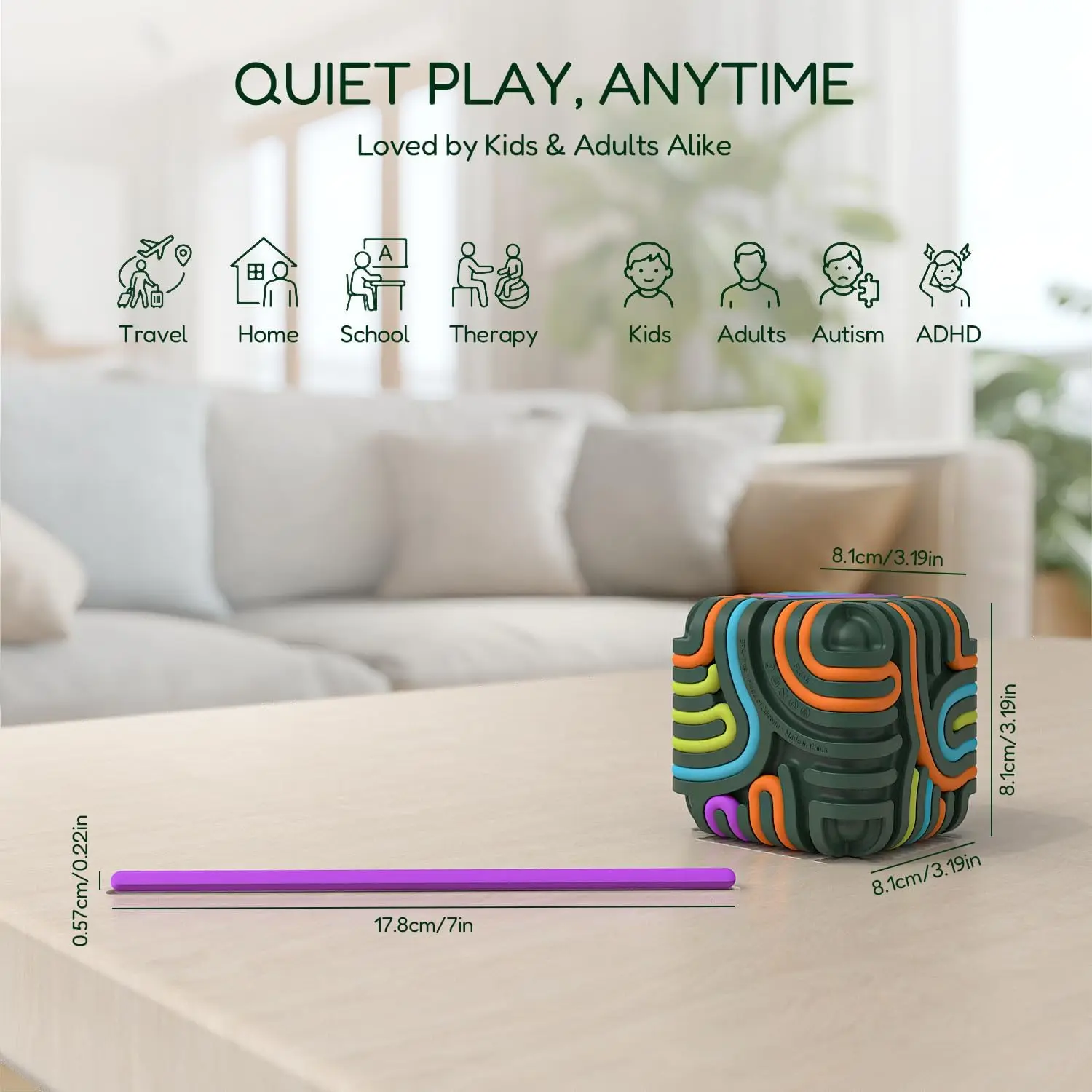 Jouets sensoriels Fidget pour enfants et adultes, Cube d'activité en Silicone avec 15 cordes colorées, jouets anti-Stress de voyage, cadeau de noël