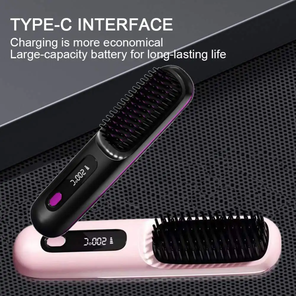 

Electric LCD USB Ceramic Heating Straight Hair Comb Wireless Portable Negative Ion Styling Tool Rechargeable Straightening Brush
