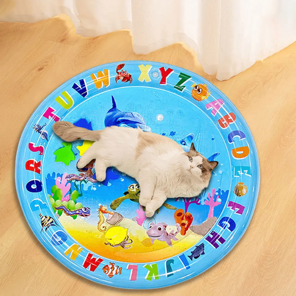 Water Sensor Play Mat Inflatable Tummy Time Water Play Mat Summer Cooling Pet Water Bed Cushion for Bored Indoor Cats