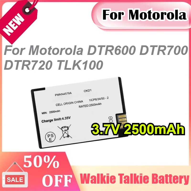 

For Motorola DTR600 DTR700 DTR720 TLK100 3.7V 2500mAh BT110/PMNN4578A Walkie Talkie Battery
