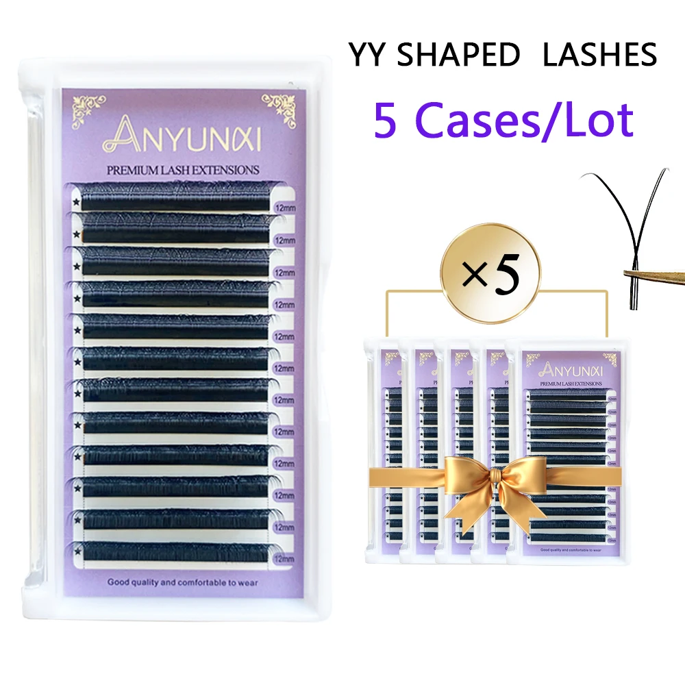 

ANYUNCI 5 cases YY Shape False Eyelash Hand Woven Premium Mink Soft Light Natural Eyelashes Extension Supplies Lash wholesale