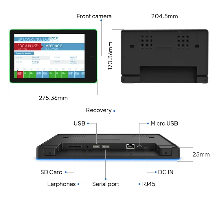 OEM Wall mount 10.1 inch touch POE    Surrounding LED Light Ethernet rfid NFC android   t pc for Booking Meeting room