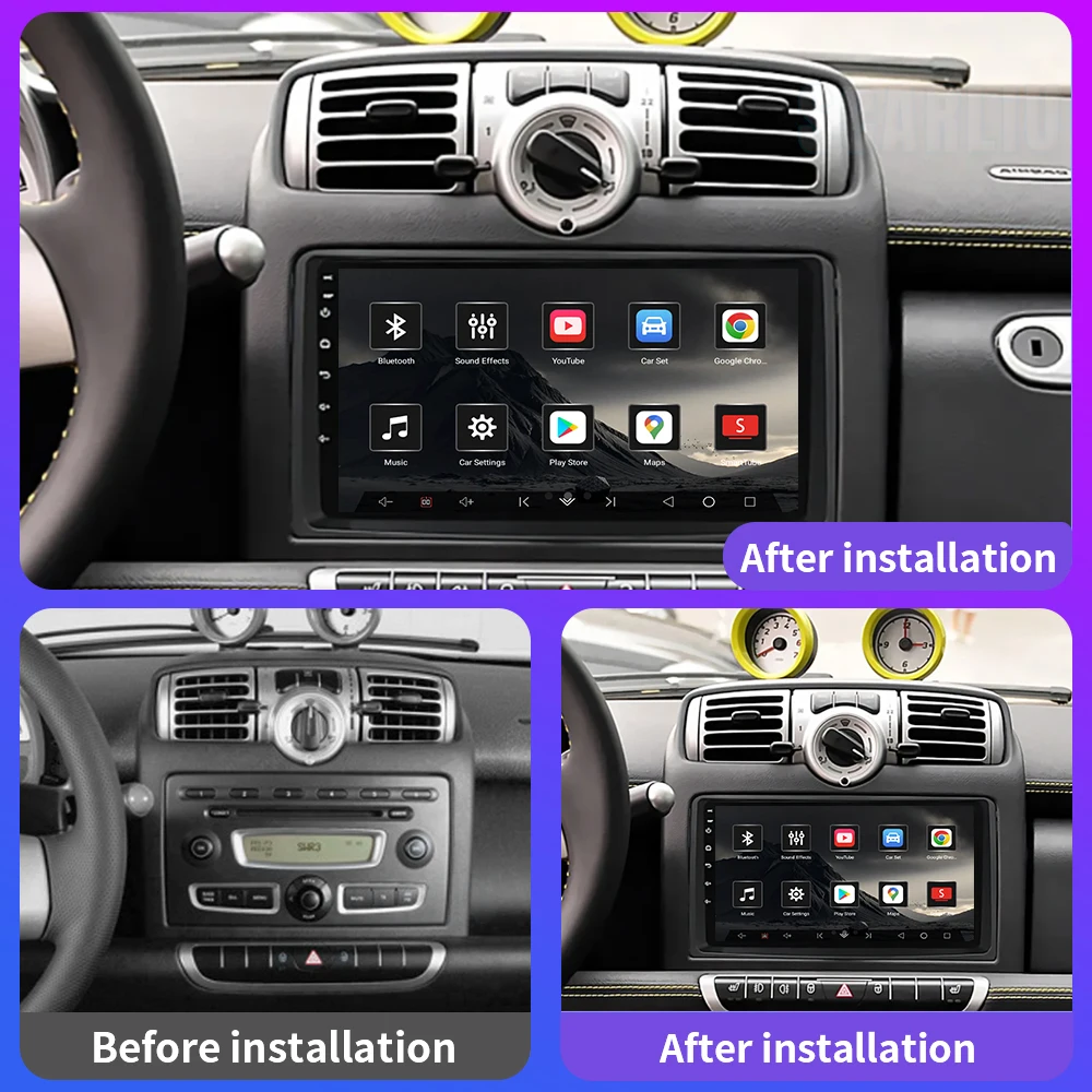 SCARLIU for Smart Fortwo 451 2005 - 2010 Multimedia GPS Navigation DSP RDS 4G SWC CarPlay 2Din 9inch Android Auto Car Radio