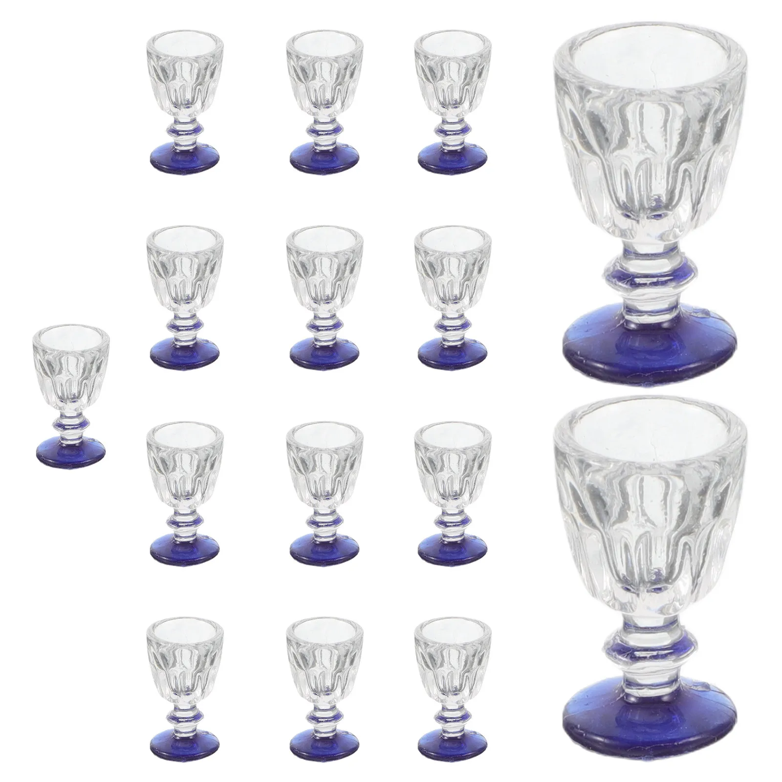 

15Pcs Realistic Blue-Bottom Mini Wine Cups for Mini House Decoration Kids Creative Play Kitchen Props Dollhouse Scene