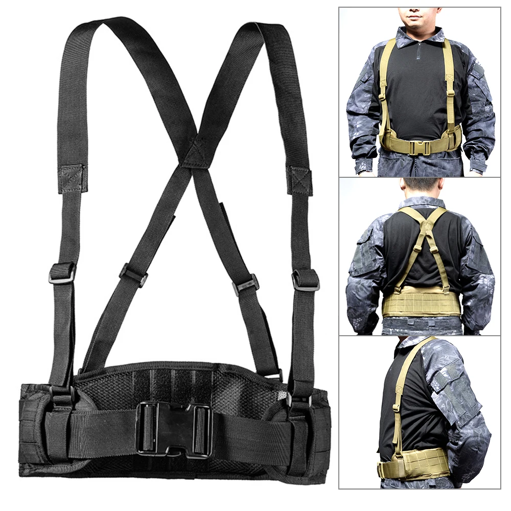 Tactical Modular Chest Panel for Airsoft & Outdoors, Tactical Chest Vest Rig Padded Combat Belt with Adjustable Suspender Straps