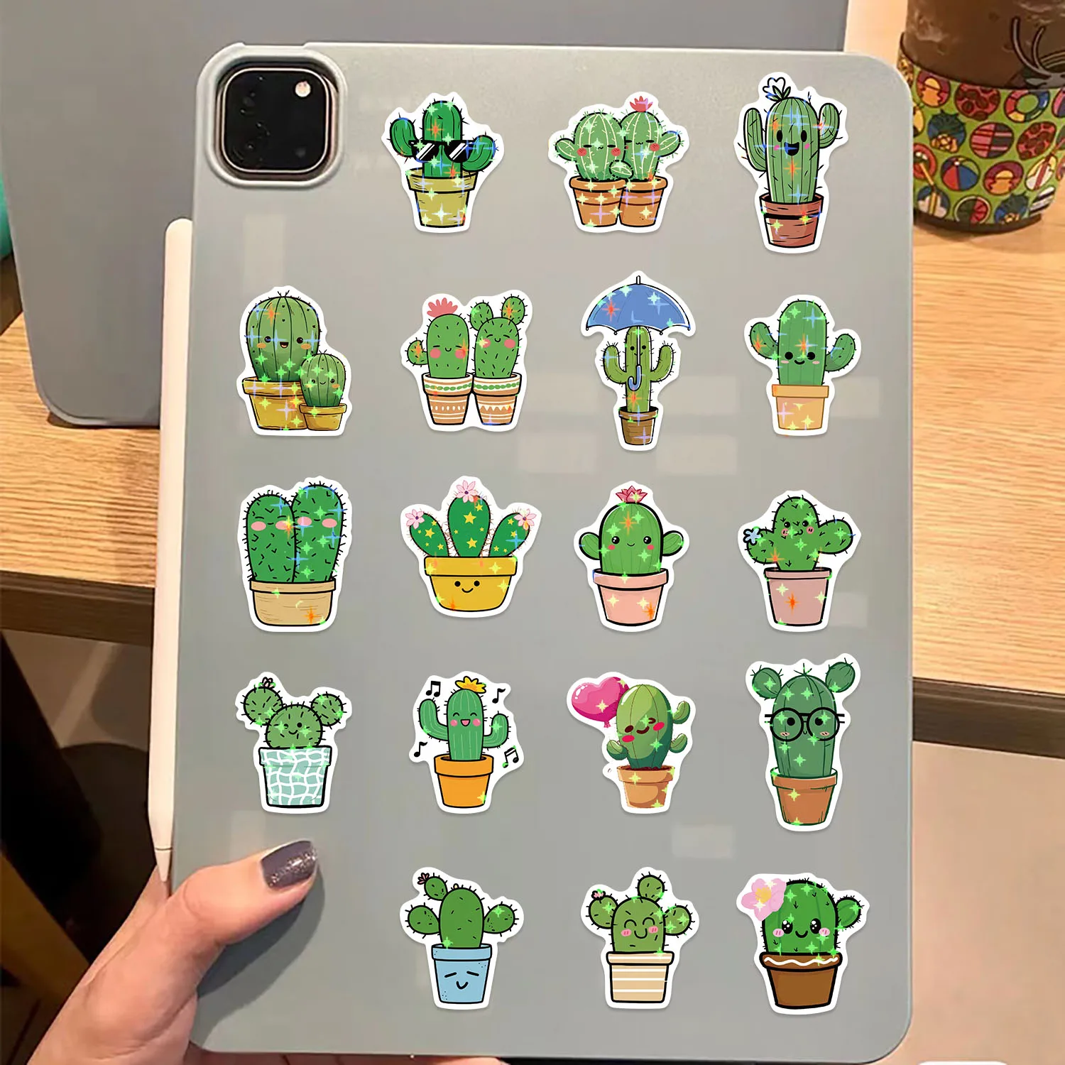 50PCS Cute Plants Cactus Graffiti Star Film Glitter Stickers Kid Toys Laptop Mobile Luggage Scrapbook Skateboard Creative Sticke