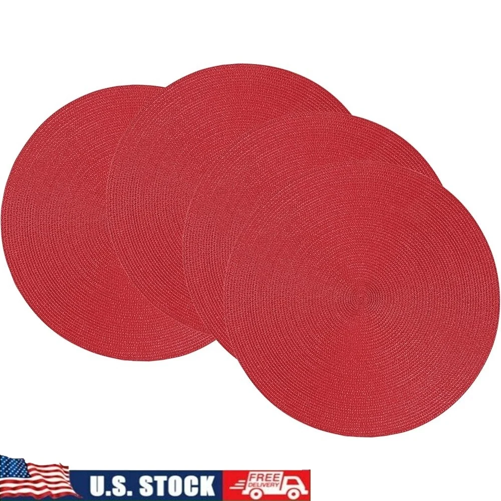 Juego de manteles individuales redondos de polipropileno tejido de 4 15 pulgadas, resistentes al agua, duraderos, accesorios para mesa de comedor para interiores y exteriores