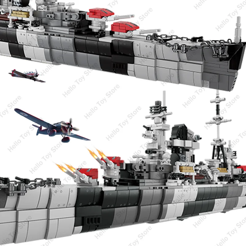 WW2 German Military Battleship Admiral Hipper Class Cruiser Building Blocks Warship Cruiser Model Bricks Kid Toy Birthday Gift