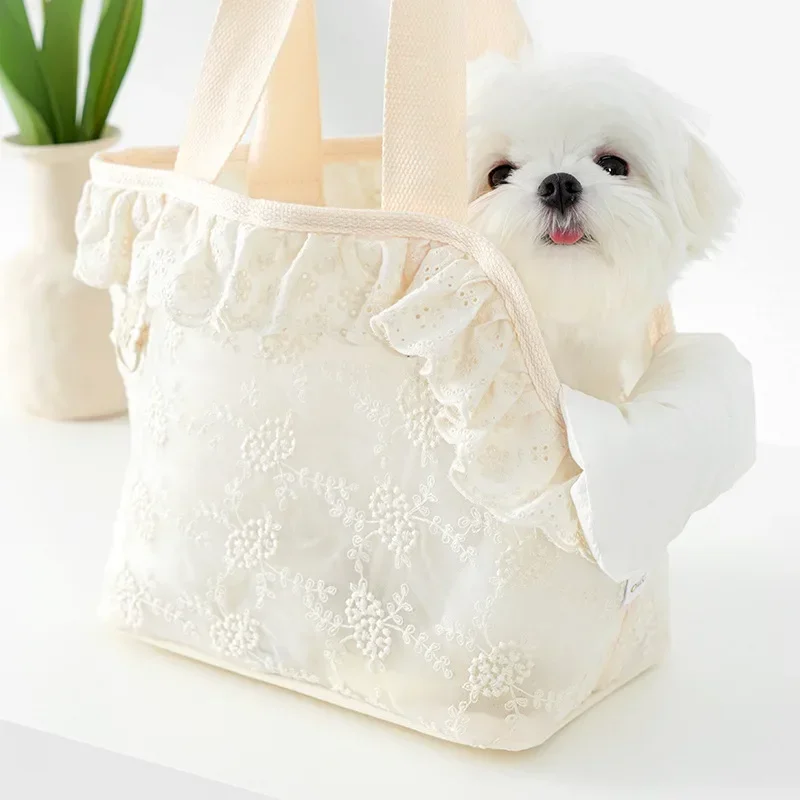 Portable Breathable Lace Pet Out Bag, Teddy Bag, Small Dog Backpack, Cat Space, Summer