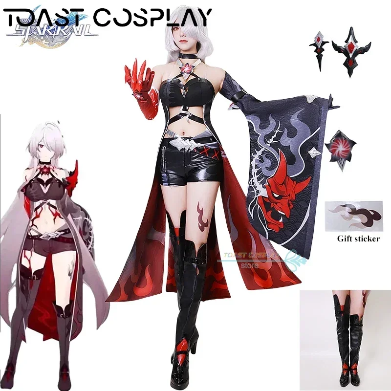 Traje Cosplay Acheron para Mulheres, Trilho Estrela Honkai Jogo, Vestido Vermelho, Troca de Papéis, Festa de Carnaval, Roupas Sexy, Novo Estilo