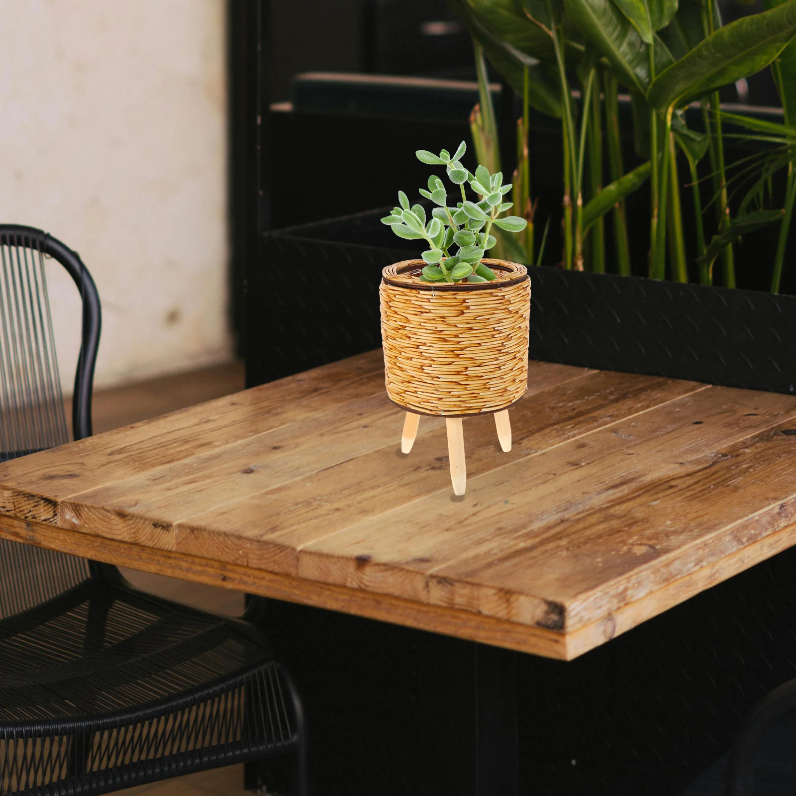 

Rattan Flower Stand Plants Desktop Succulent Organizer Holder Bathroom Indoor Decorative Plastic Pot