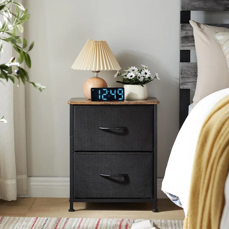 Nightstand with 2 Drawers, Bedside Table Small Dresser with Removable Fabric Bins for Bedroom Nursery Closet Living Room