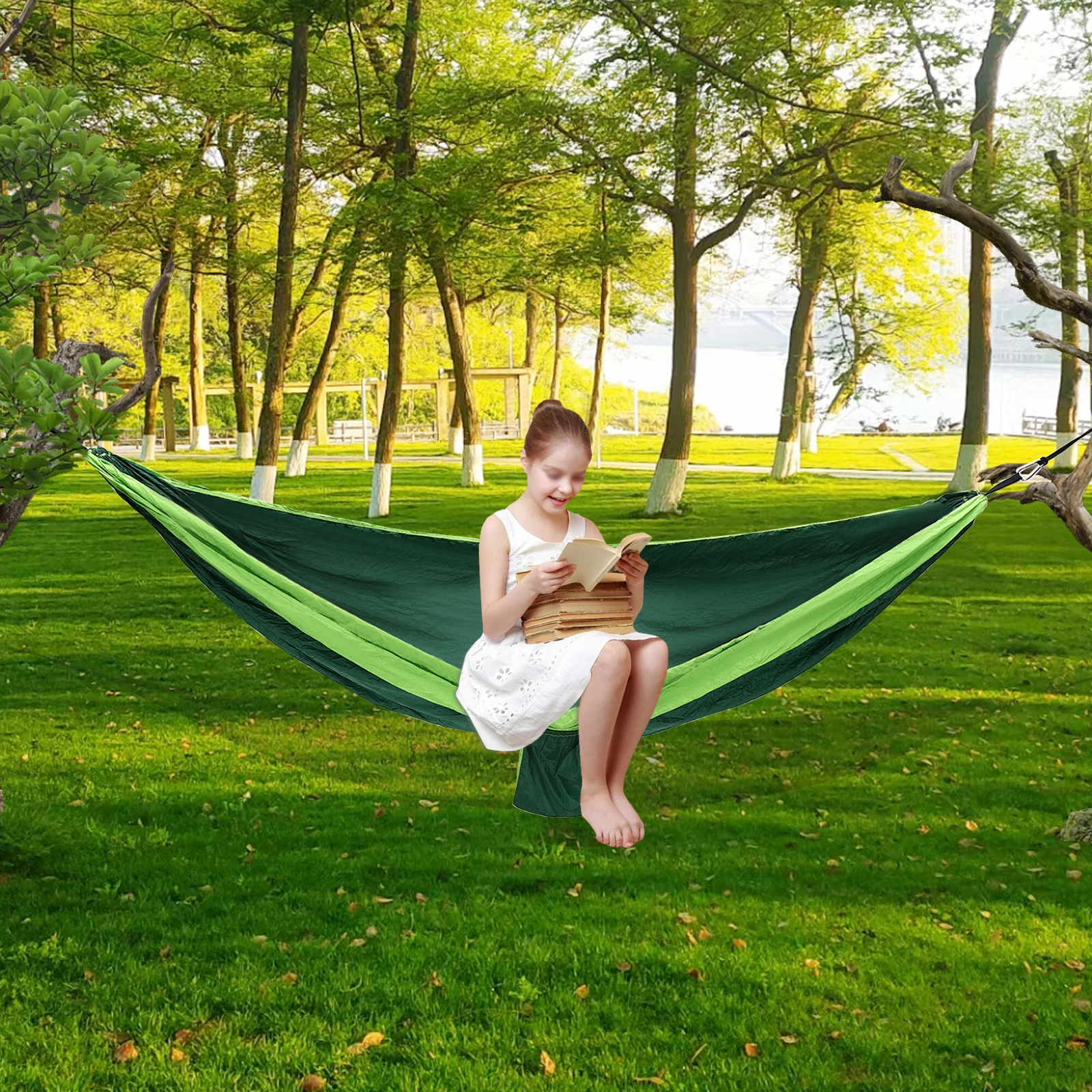 Easy to Carry and Store Premium 210T Parachute Nylon Camping Hammock Resistance to Fraying Double & Single Portable Hammock