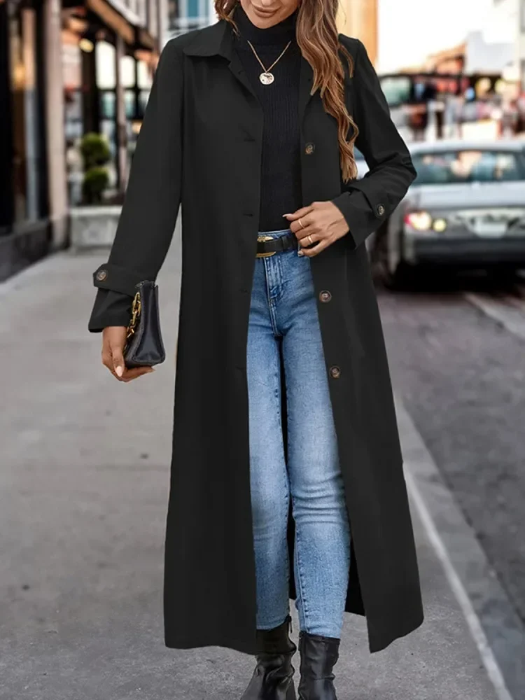 Buttoned Split-Joint Long Sleeves Loose Lapel Trench Coats Outerwear 2024 Autumn and Winter Fashion Women Trench Coat