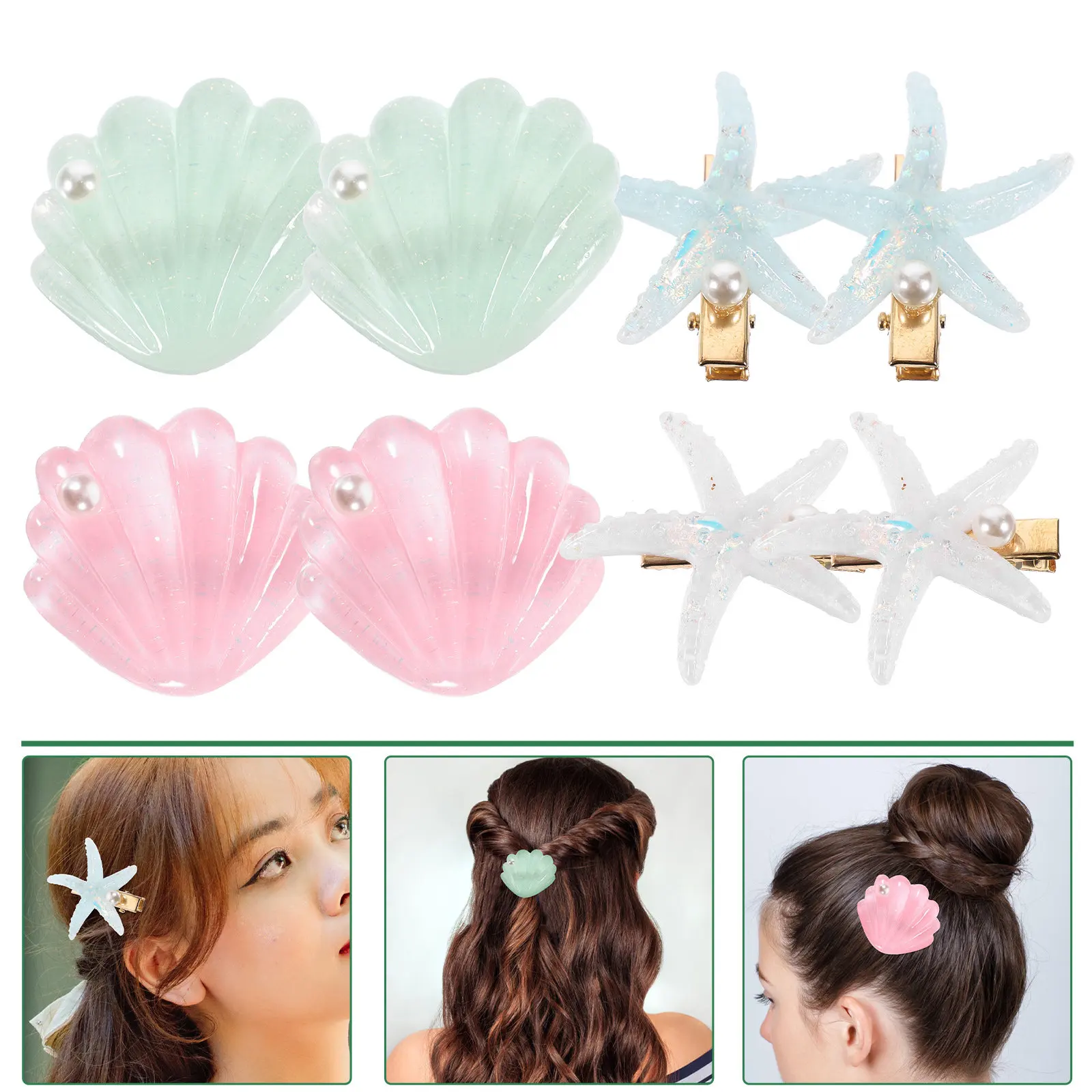 

8pcs Star Seashell Clips Kawaii Hair Accessories For Women Girls Duckbilled Hairpins Decorative Styling Tools For Short Hair