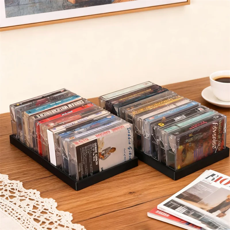 1Pcs Black Plastic Cassette Tape Holder Box With Magnetic Closure Large Capacity Compact Organizer Stores Up To 10 Tapes