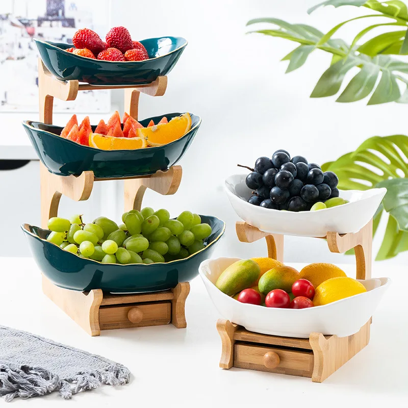 Creative Modern Stand Salad Bowl Living Room Home Three-layer Plastic Fruit Plate Snack Dish Dried Basket Candy Cake Holder