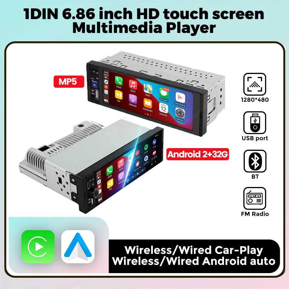 MEKEDE Universal 1din Car Radio 6.86 inch Multimedia Smart Screen 