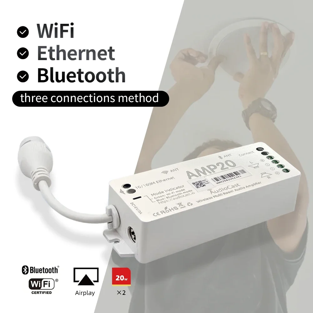 iEAST AMP 20 مضخم صوت متعدد الغرف مثبت على الحائط 20 وات × 2 لنظام الصوت المنزلي