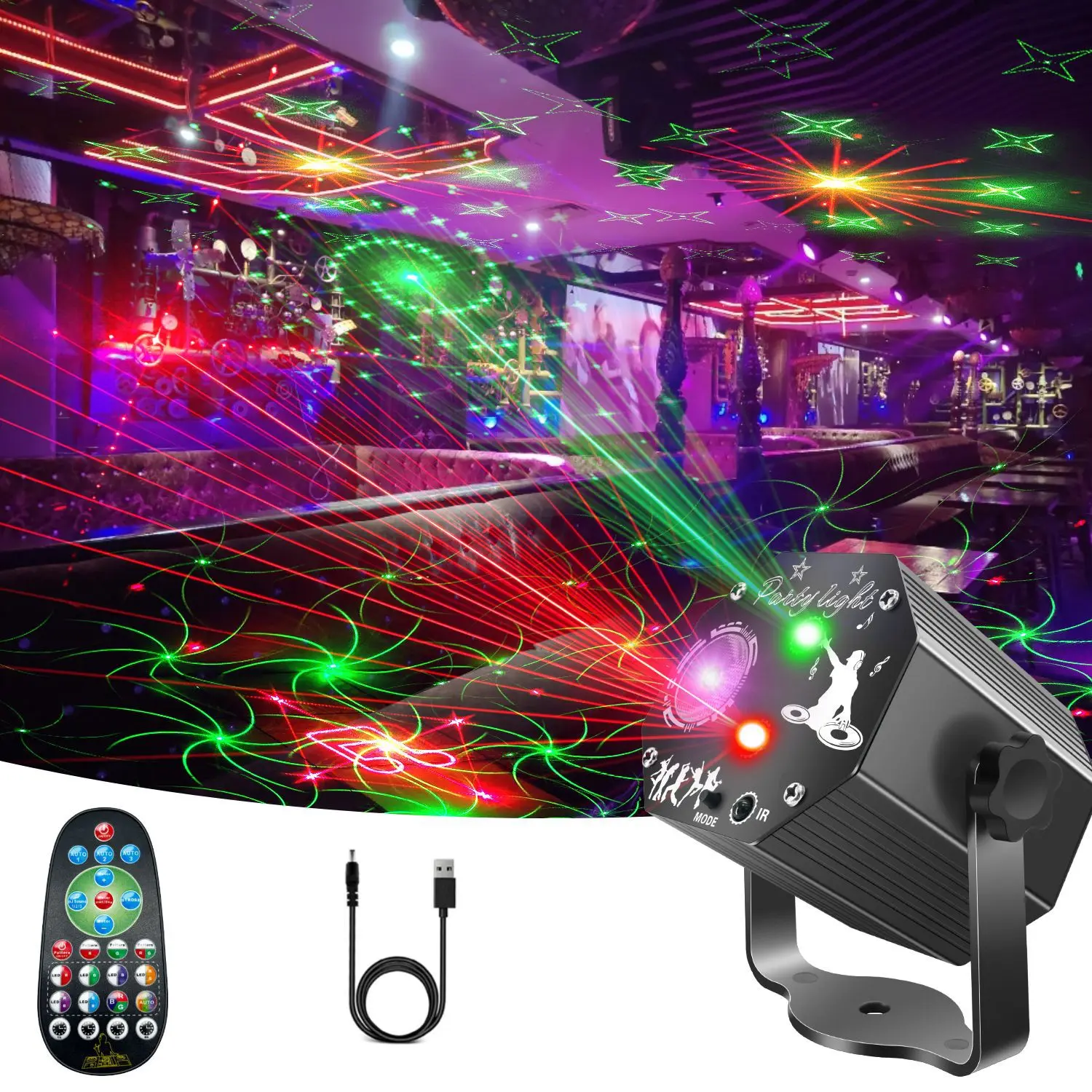Mini Laser Light 2 in 1 Stage Laser Frequency Flash Harness Pattern Bouncing Ambient Projection with Par Light
