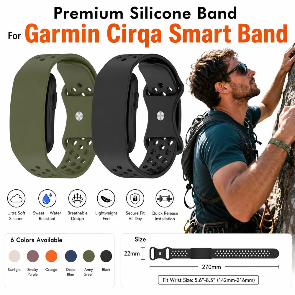 Silicone Strap for Garmin Cirqa Smart Band Fitness Tracker Breathable Replacement Wristband Adjustable Band for Garmin Cirqa