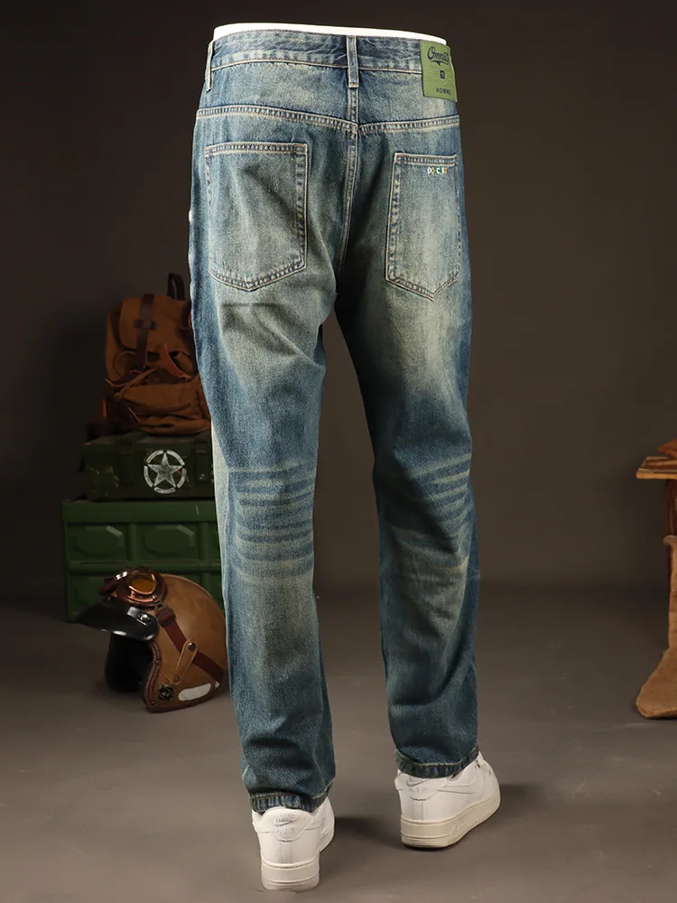 

2025 Spring Trendy Brand American Retro Jeans for Men, Fashionable Nostalgia, Loose Straight Straight Street Casual Pants