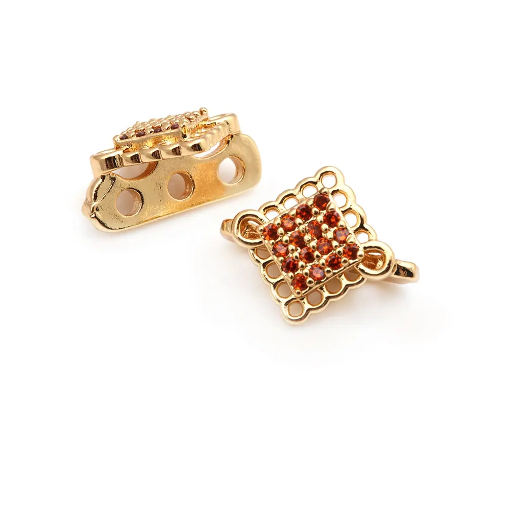 10PCS 18K Gold Color Brass and Zircon 3 Holes Flower Connect Bracelets Necklaces Spacer Beads High Quality Diy Jewelry Making