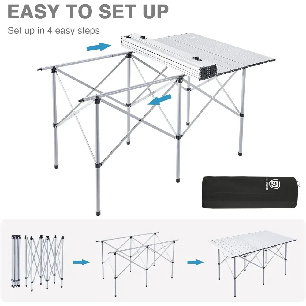 Xmsj Campingtafel, Opvouwbaar Lichtgewicht, 4-6 Persoons Draagbaar Aluminium Oprolbaar Met Draagtas Voor Buiten, Opvouwbare Tafels