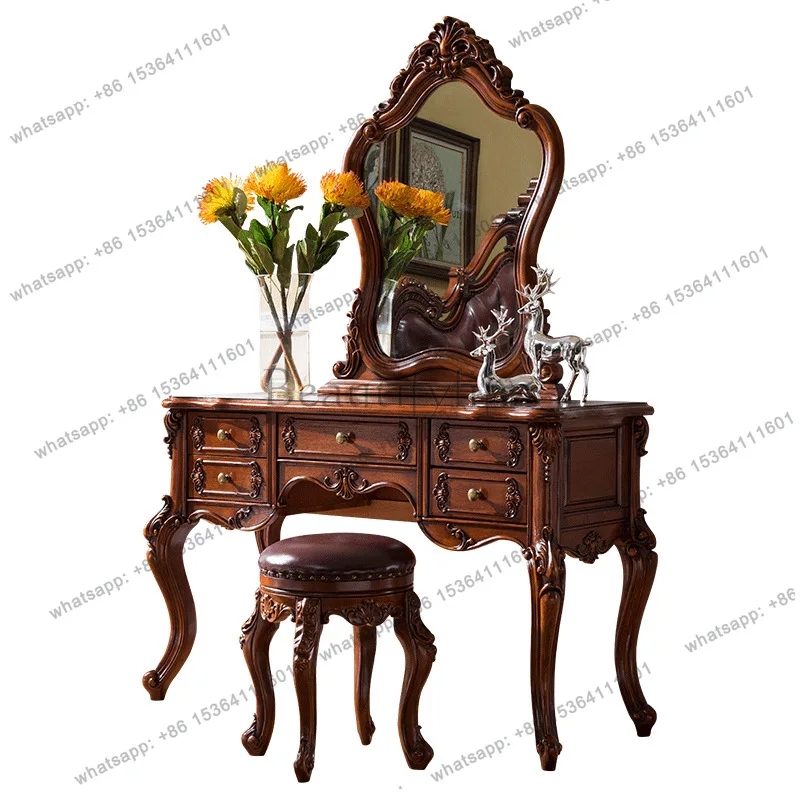 

All solid wood retro dresser table American engraved dresser storage multi-function