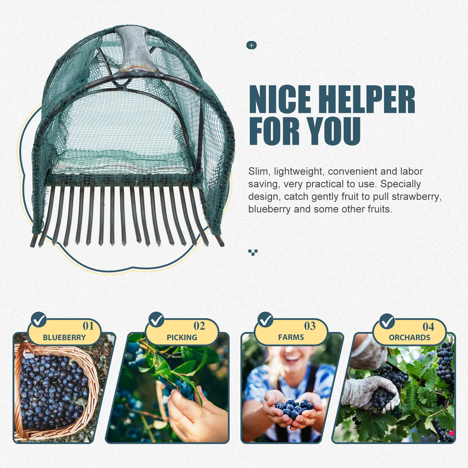 

Portable Blueberry Fruit Picker Basket Lightweight Garden Orchard Tool Labor Saving Berry Harvester for Harvesting