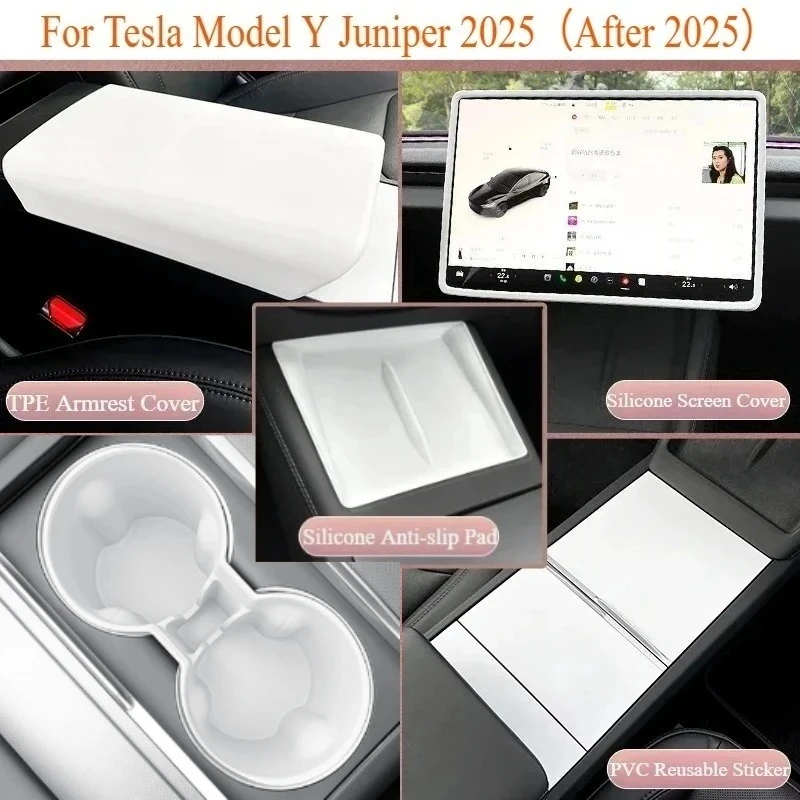 

For Tesla New Model 3 Highland Model Y Juniper 2025 Silicone Non-slip Mat Console Armrest Storage Box Upper and Lower Water Cup