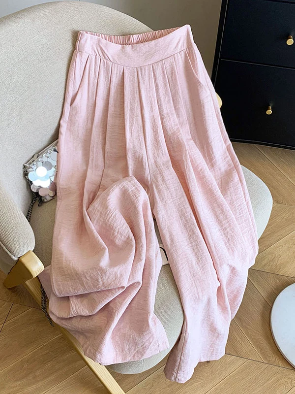 

Summer Thin Cotton Linen Wide Leg Pants Women's High Waist Loose Fit Sun Protection Casual Trousers Korean Sle Commute