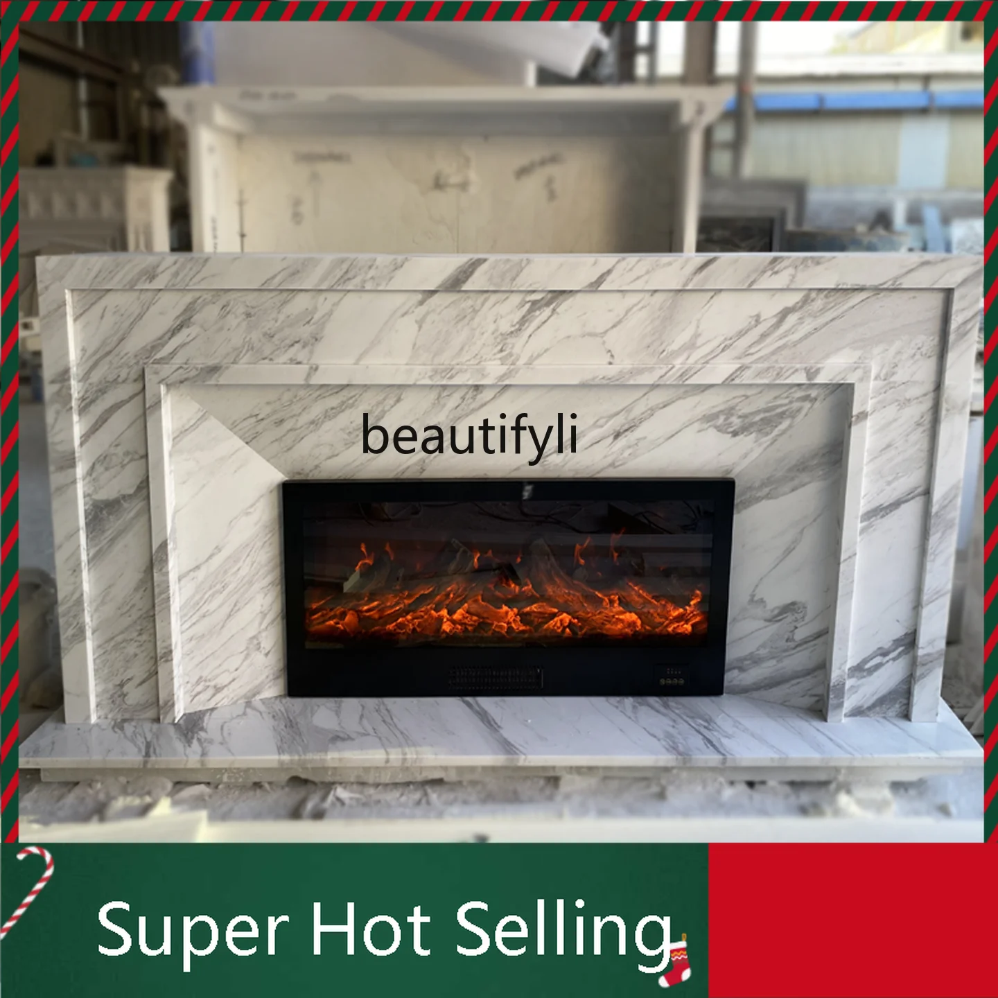 D071  Marble French TV cabinet fireplace living room light luxury background wall stone carving