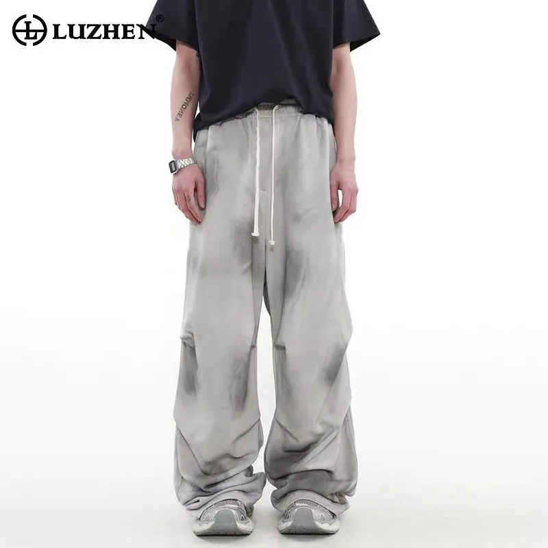 

LUZHEN Men's 2025 Pants New Casual Tie-dyed Printed Straight Fashion Spring Original Loose Elastic Waist Wide Leg Trouser JY2478