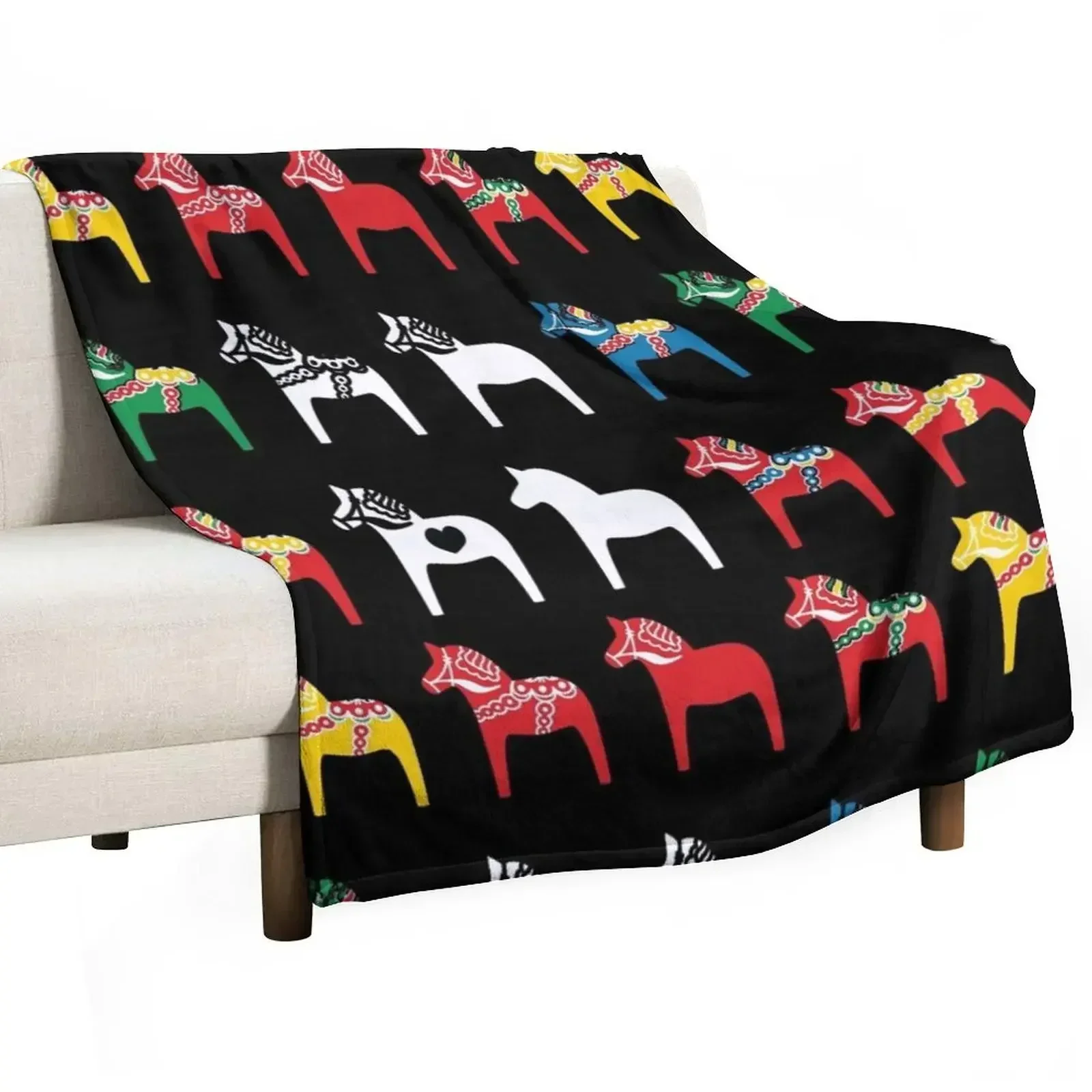 Dala Horses Dalarna Sweden Horse Dalecarlian Swedish Colorful Throw Blanket Beach Plush Soft Kid'S Blankets
