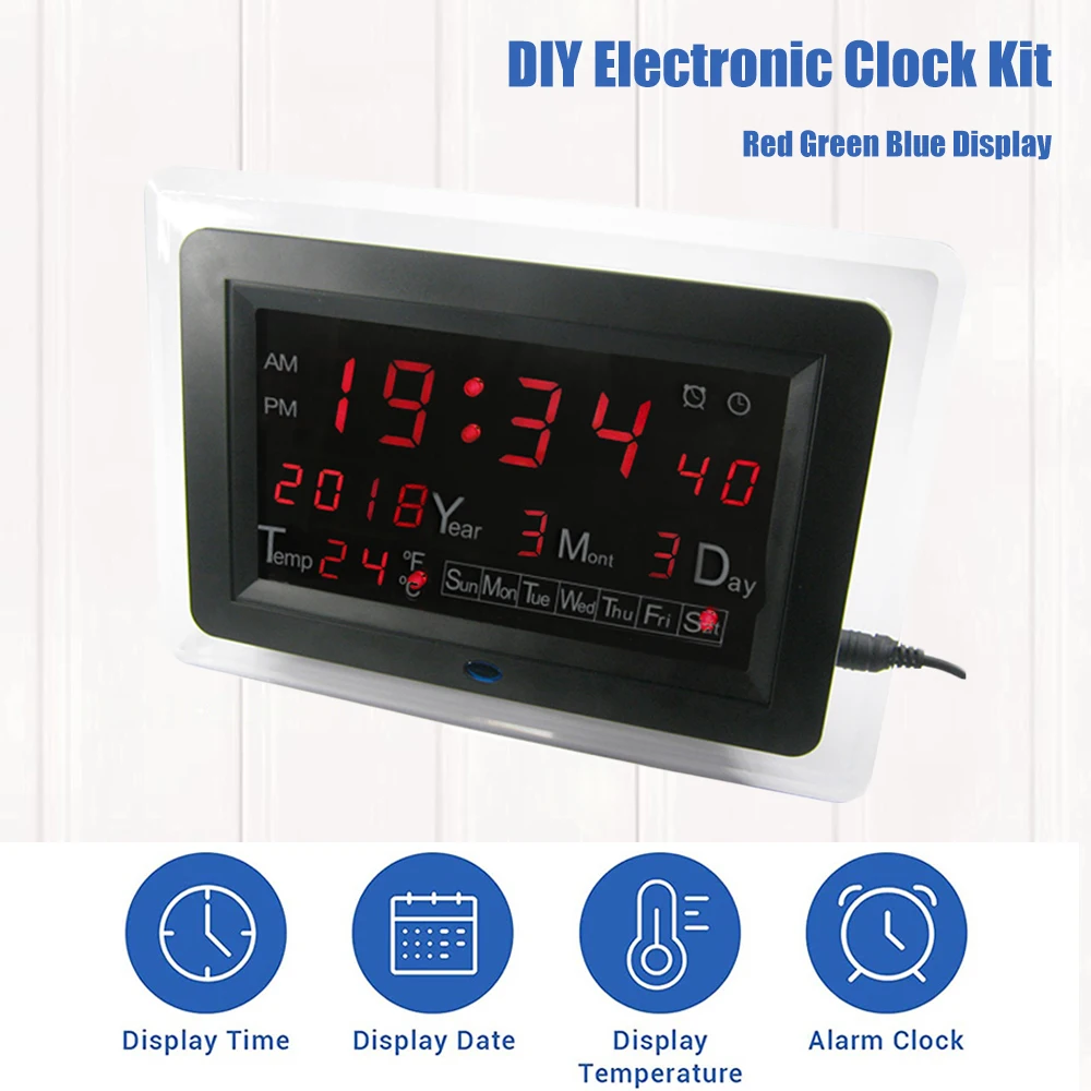 DIY Electronic Clock Alarm Practice Kit ECL-1227 Red Green Blue Calendar Temperature Meter English Panel Display