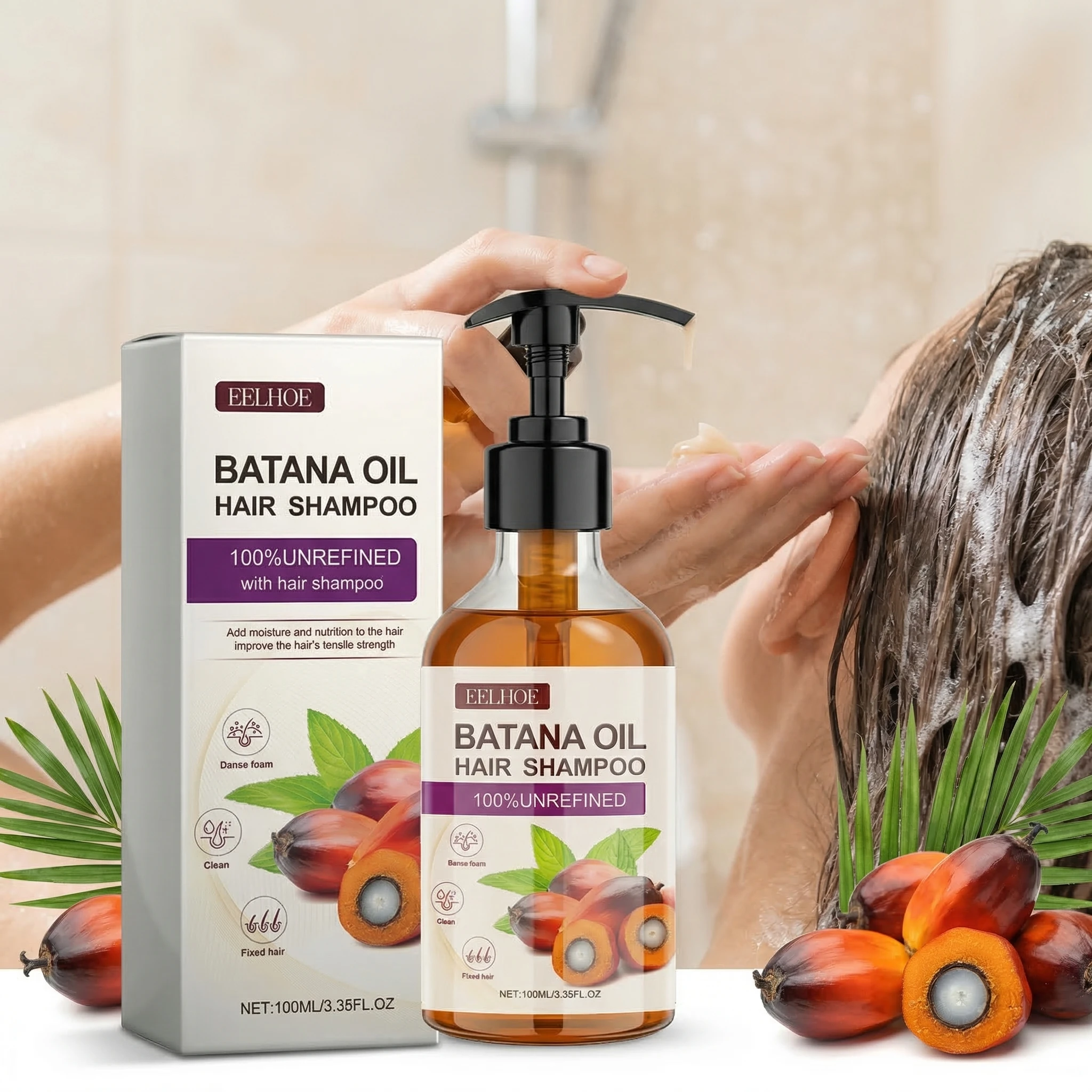 

Шампунь для волос с маслом батаны 100 мл: нежное очищение, контроль жирности, питание кожи головы, против пушистости, разглаживание, придание объема, мягкий шампунь для волос