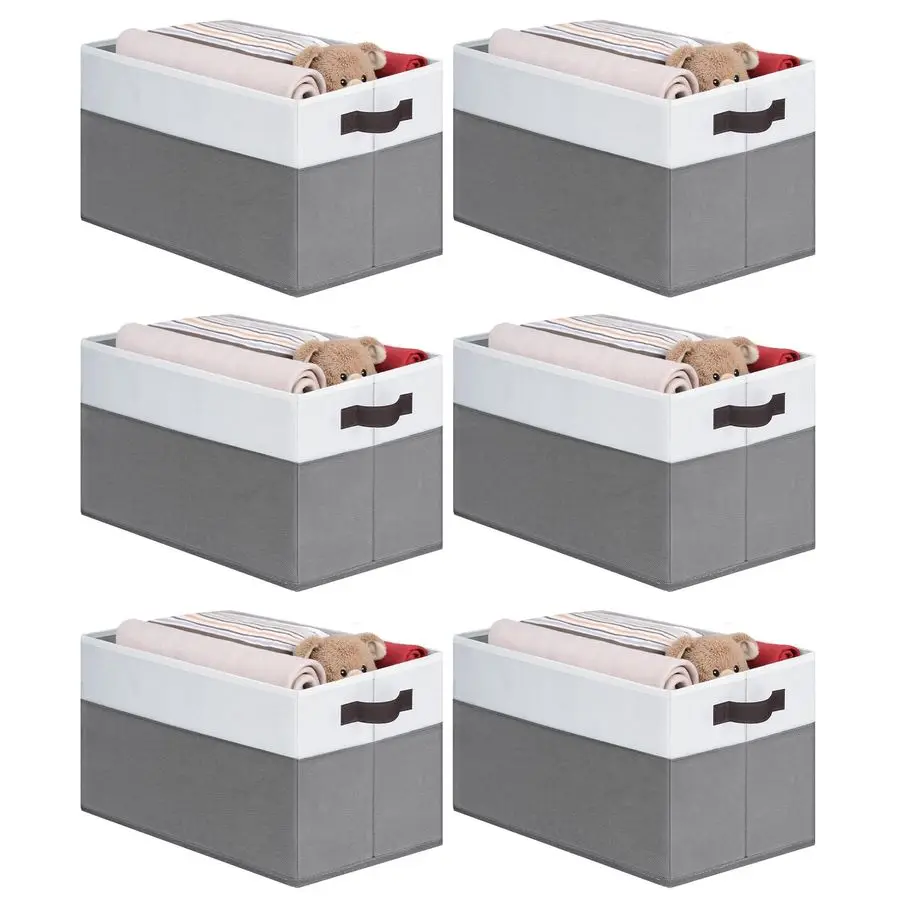 

Корзины для хранения в шкафу, тканевые органайзеры и контейнеры для хранения, набор из 6 корзин для организации вещей, большие коробки для хранения с ручками для одежды