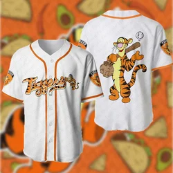 White Yellow Disney Baseball Jersey Tigger Winnie The Pooh children's summer baseball uniform T-shirt boy/men's baseball uniform