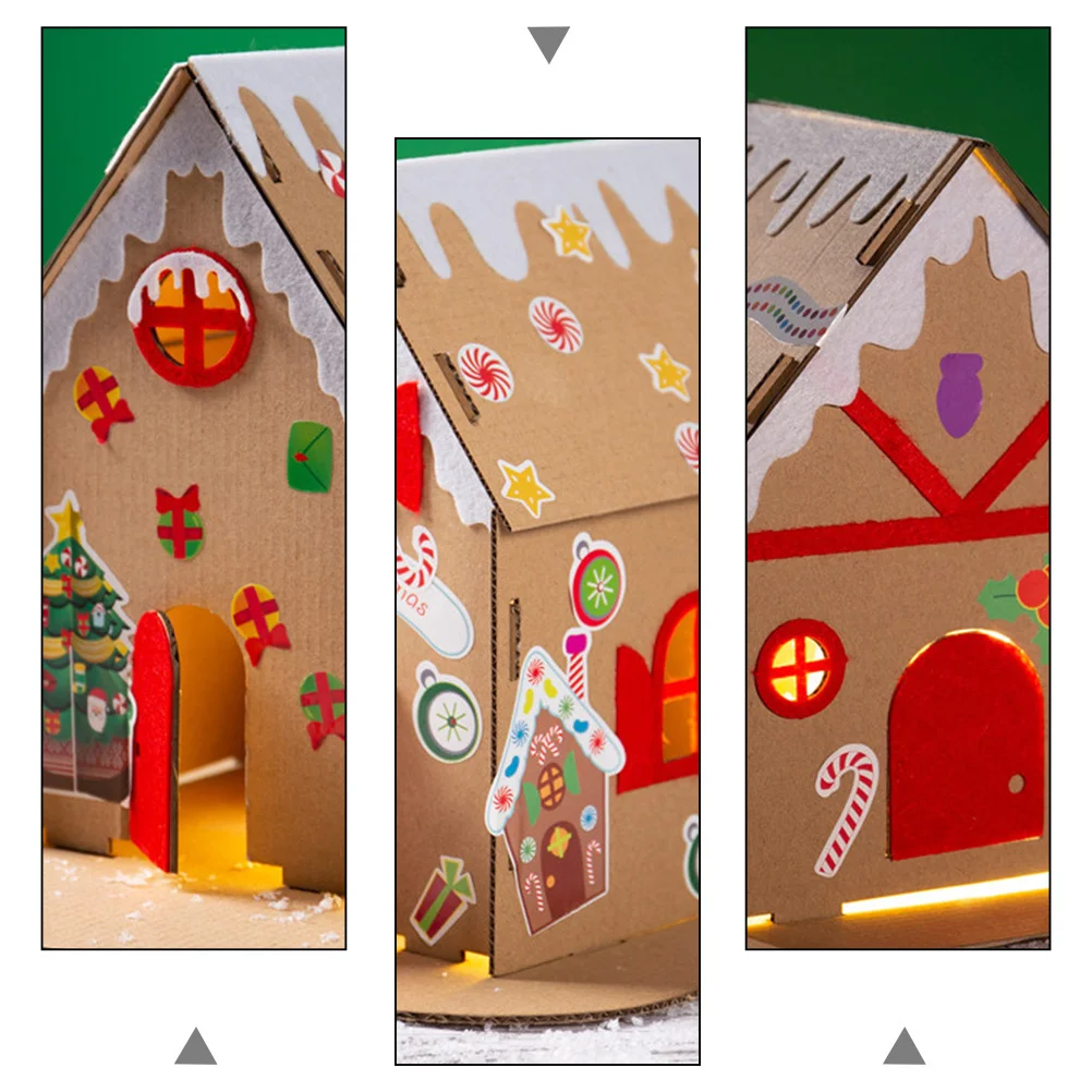 

DIY Christmas Cardboard Biscuits House Kit Handmade Kids Friendly No Odor Xmas Decoration with Lights Festive Gift