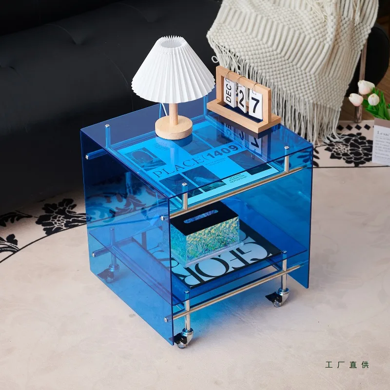 Armário de armazenamento medieval sala de estar mesa de centro móvel mesa de cabeceira do agregado familiar celebridades da internet ins carrinho transparente