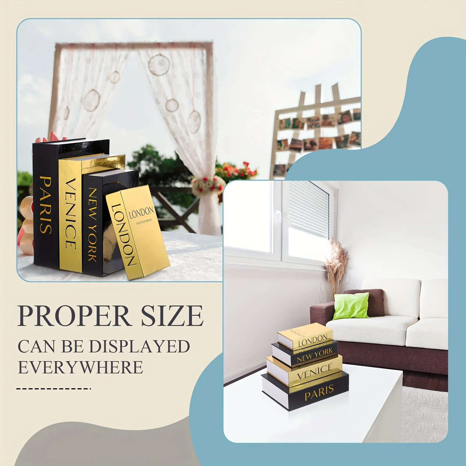 

Set of 4 Decorative Faux Book Boxes | Book Shaped Storage Boxes for Coffee Table, Designer Decor, Home Bookshelf, Crafts | Cardboard, Vintage Style, Non-water Resistant, Flip Top Closure by DREYOO