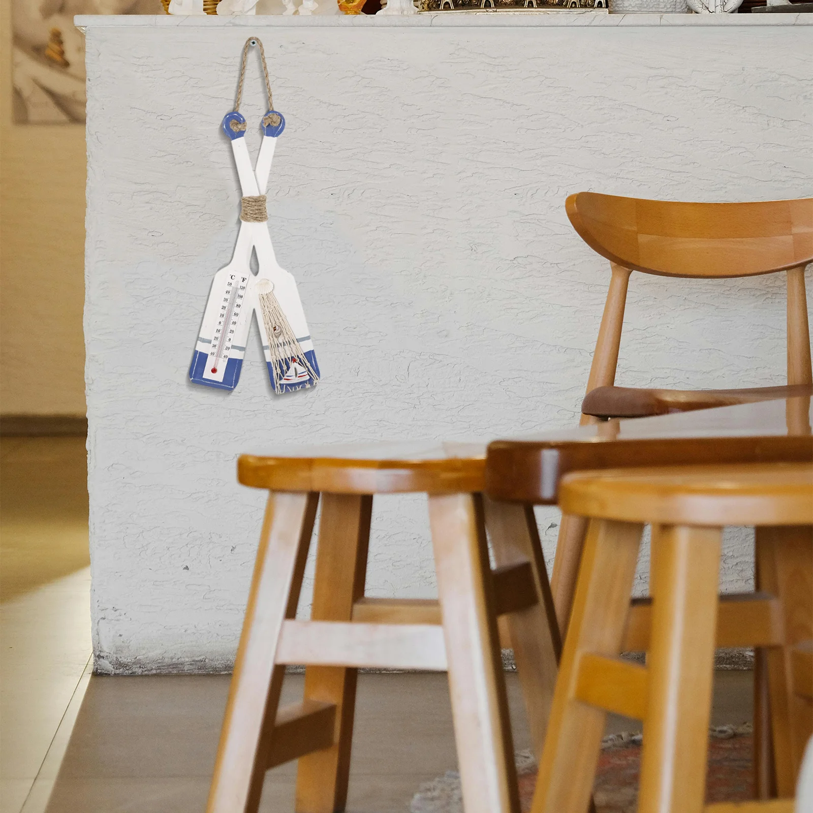 

Wooden Paddle Wall Decor Mediterranean Style Nautical Home Ornament With Thermometer Beach Hanging Decoration